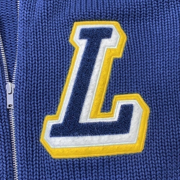 Vintage Polo Ralph Lauren Navy Blue Full Zip Big Initials Sweater Size Large - Picture 7 of 7